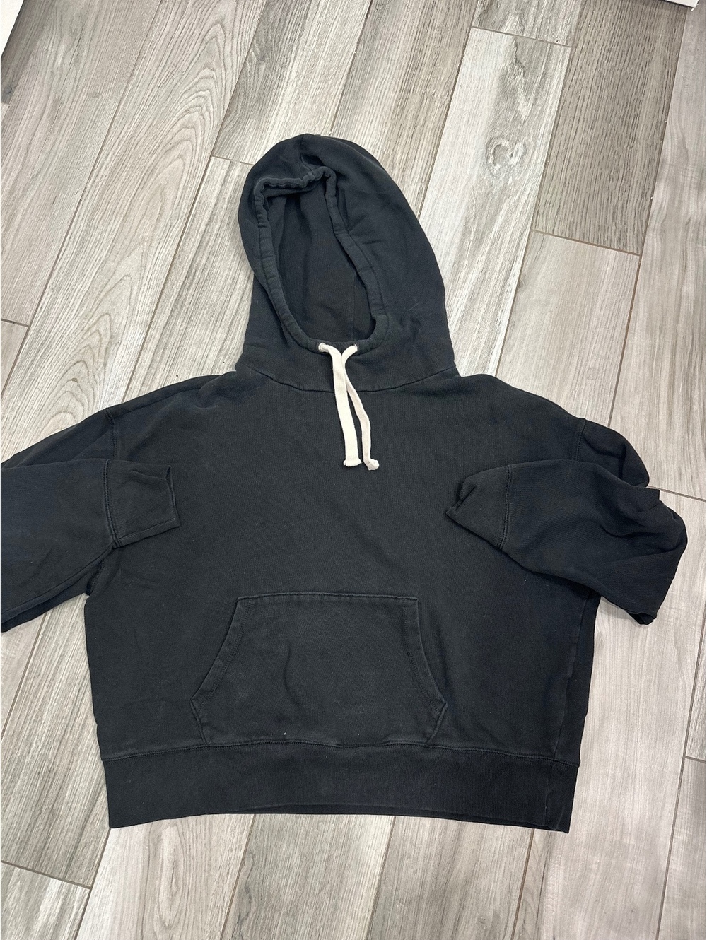 Gap Black Pullover Hoodie with Front Pocket and White Drawstring, Size M